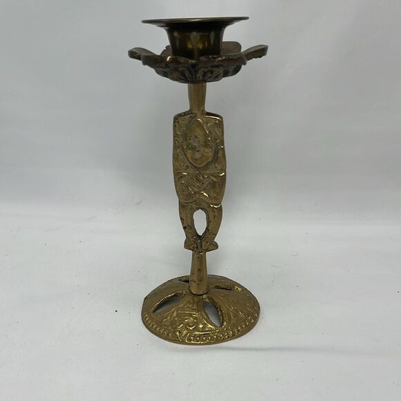 Vintage Brass Primitive Candlestick Holder - Picture 4 of 11